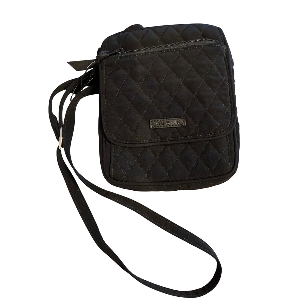 Vera Bradley Black Quilted Microfiber Crossbody Bag Floral Lining Sm Messenger